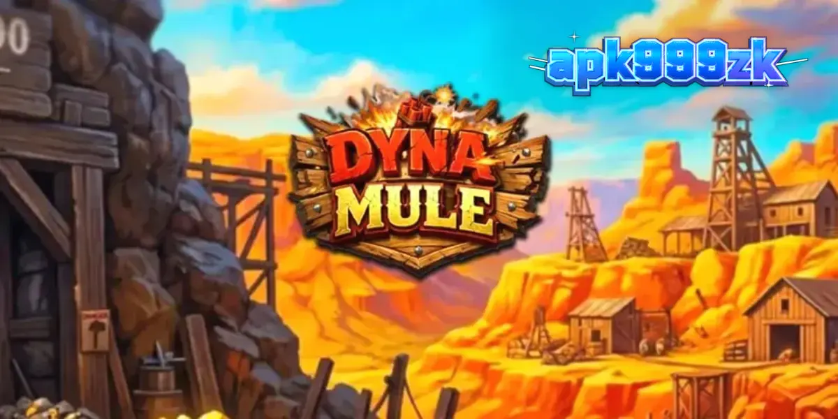 Tampilan visual slot Dyna Mule dengan latar belakang tambang dan simbol mekanis